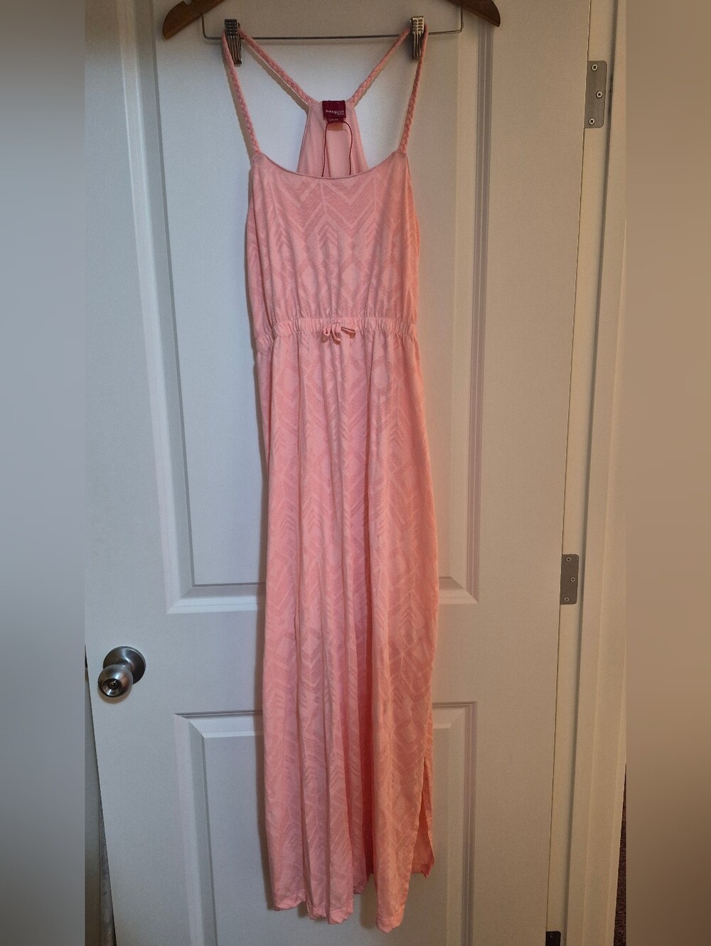 Soft Pink Maxi Dress with Adjustable Waist and Braided Straps